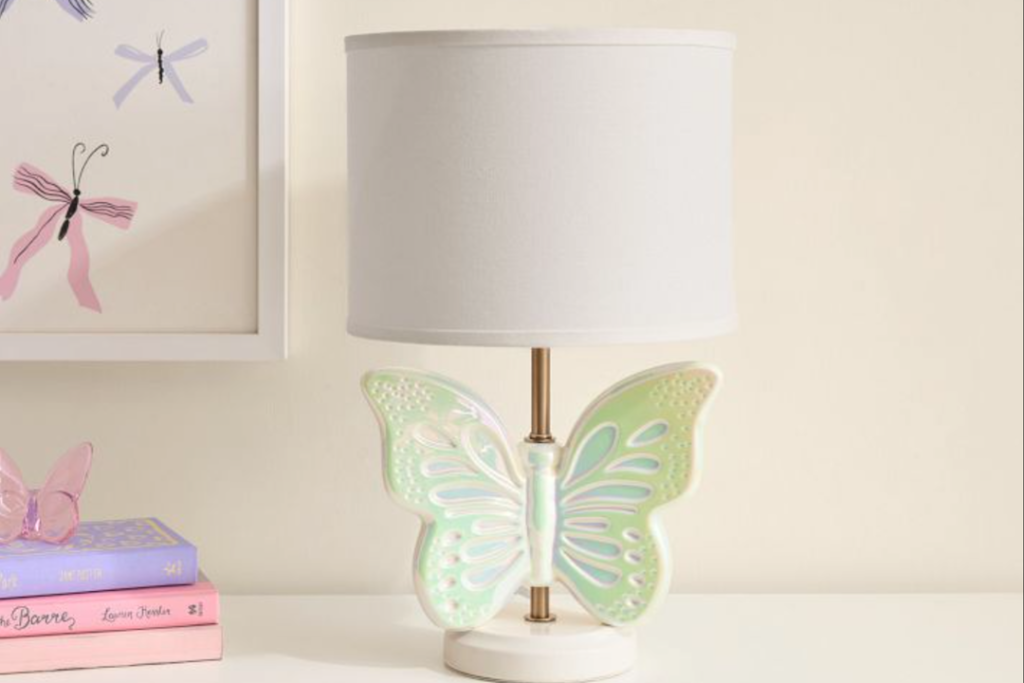 Vintage Charm: Retro Butterfly Fabric Bedroom Table Lamp
